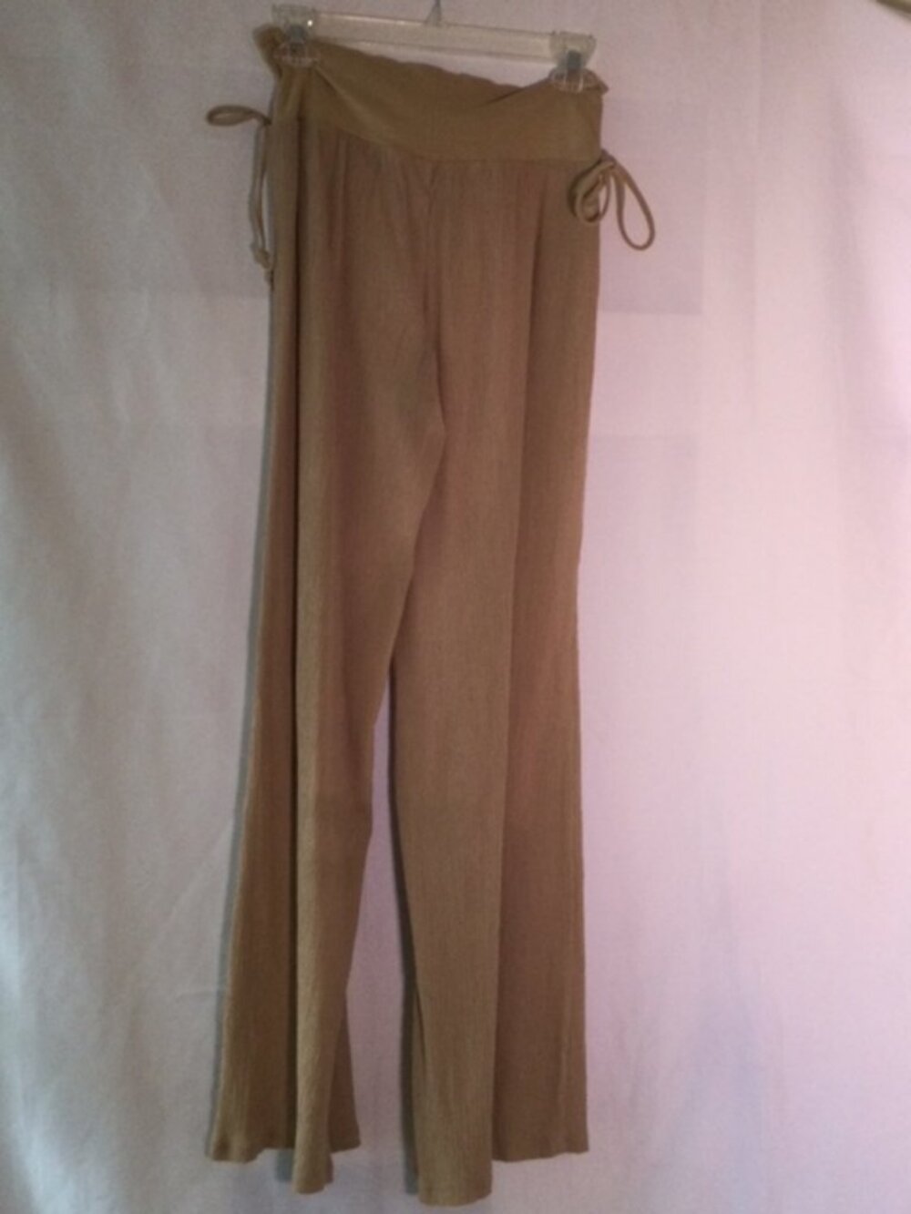 G by Guess Wide Leg 100% Cotton Gauze Pants Large Sand Fold-Over Stretch Waist